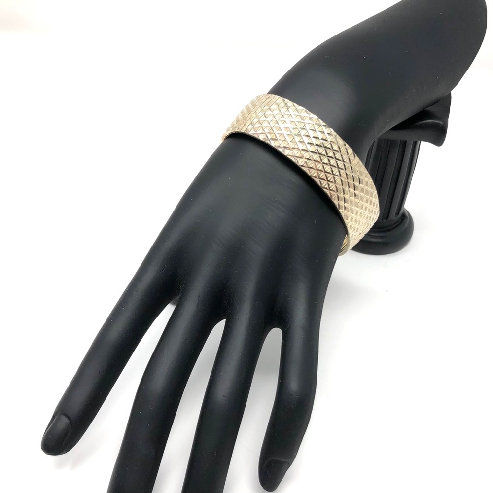 Sterling silver/gold overlay wide diamond cut bracelet